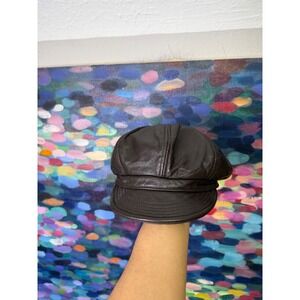 HAELO Mens Leather Baker Boy Cap Newsboy Hat Dark Brown XL